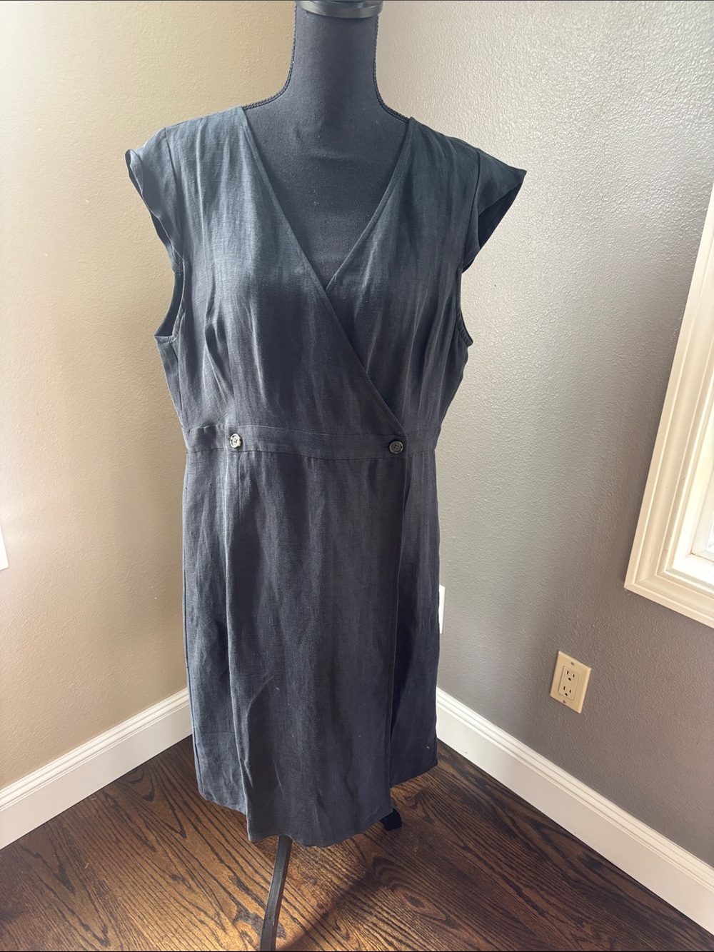 J. Crew Black Linen-blend Wrap Midi Dress